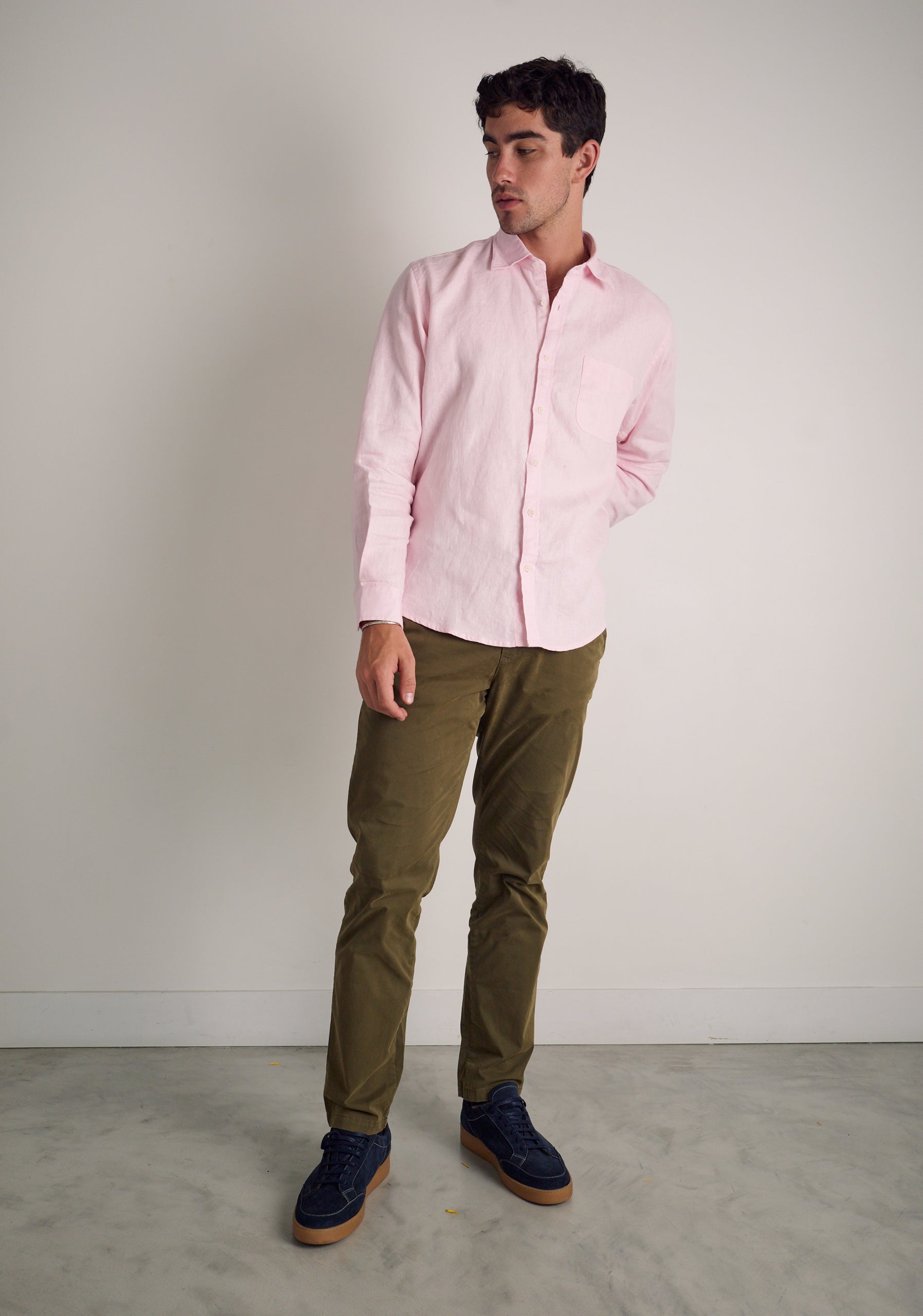 Camisa H CI Lino Unicolor Bols Rosado Claro