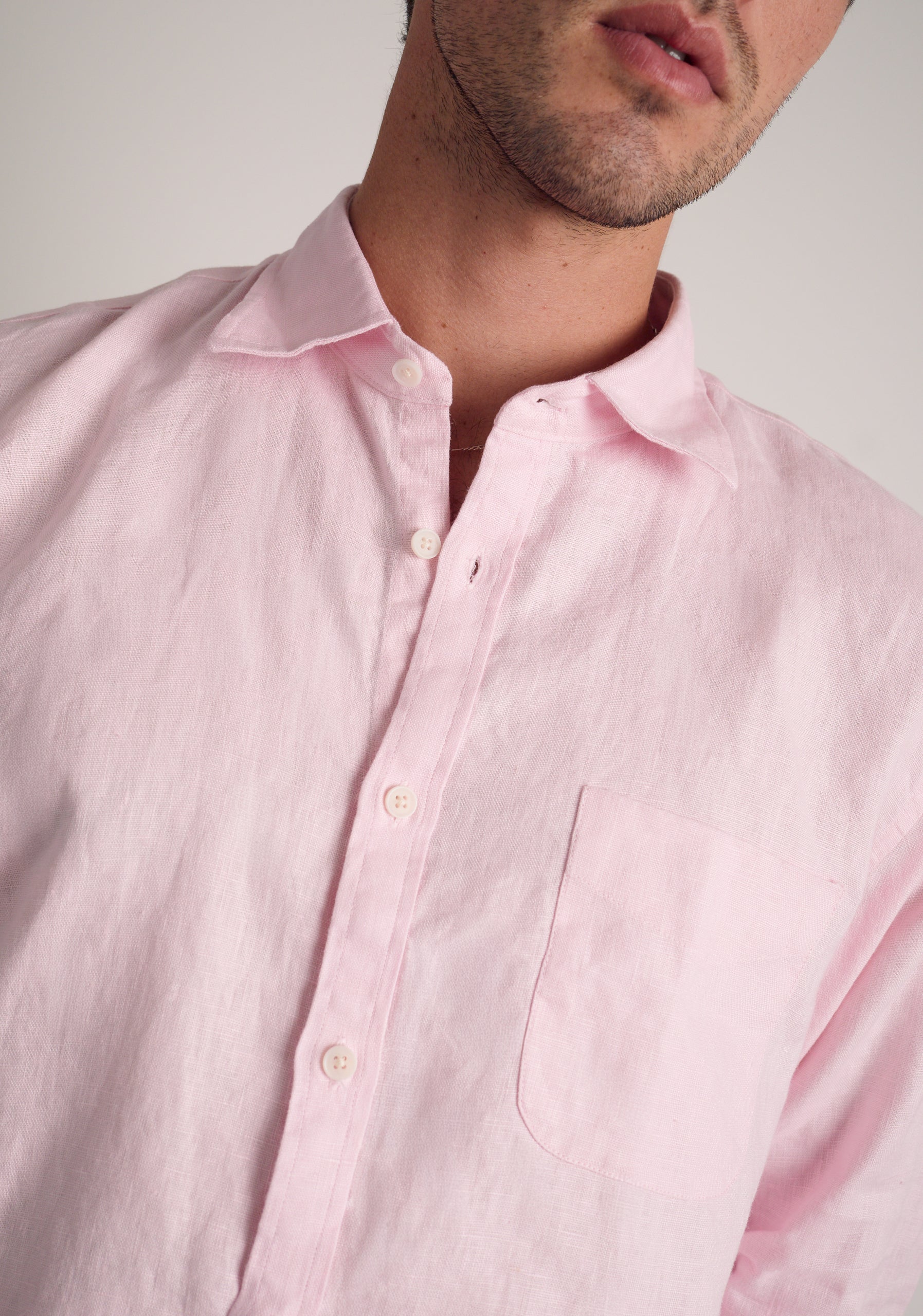 Camisa H CI Lino Unicolor Bols Rosado Claro