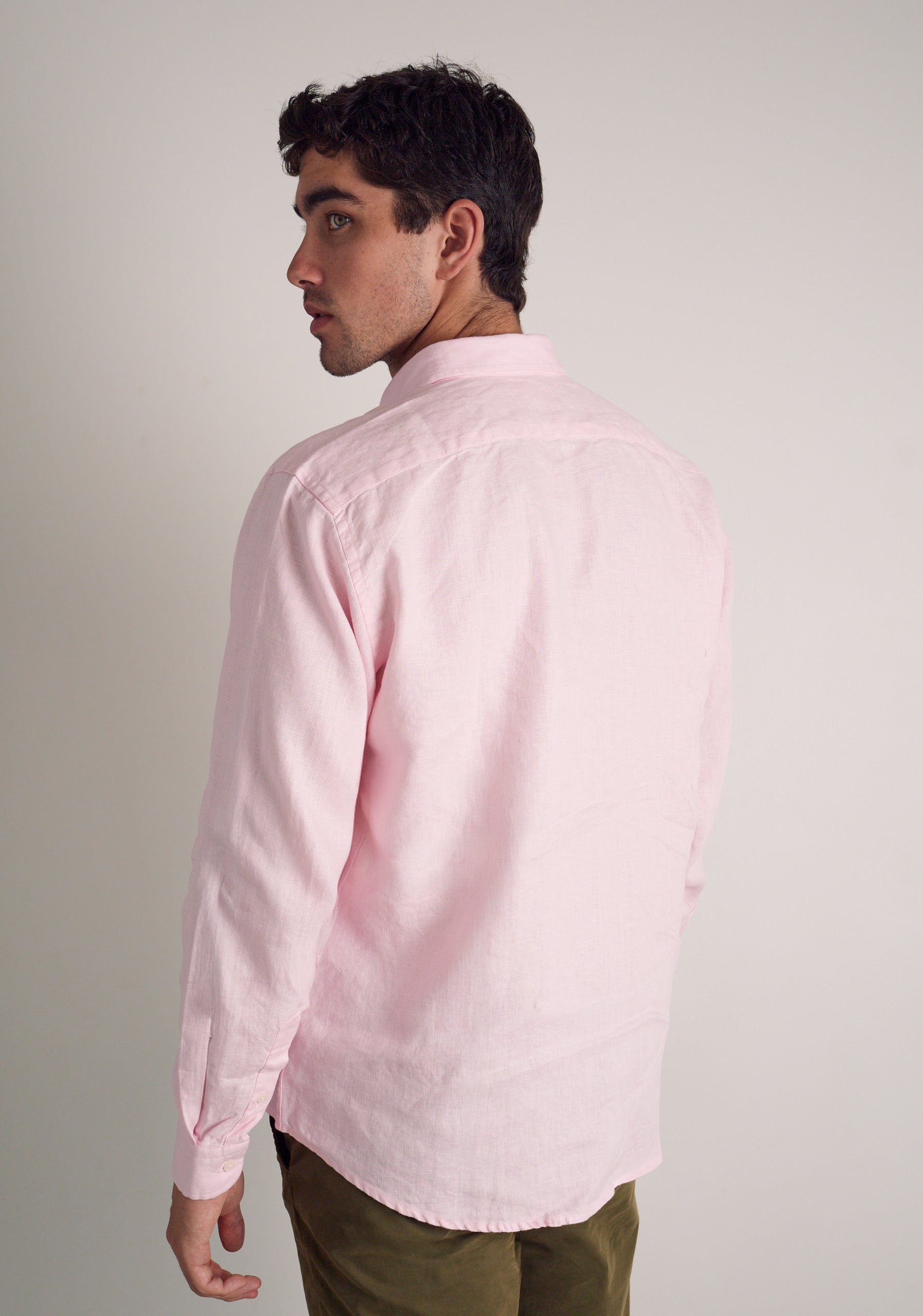 Camisa H CI Lino Unicolor Bols Rosado Claro