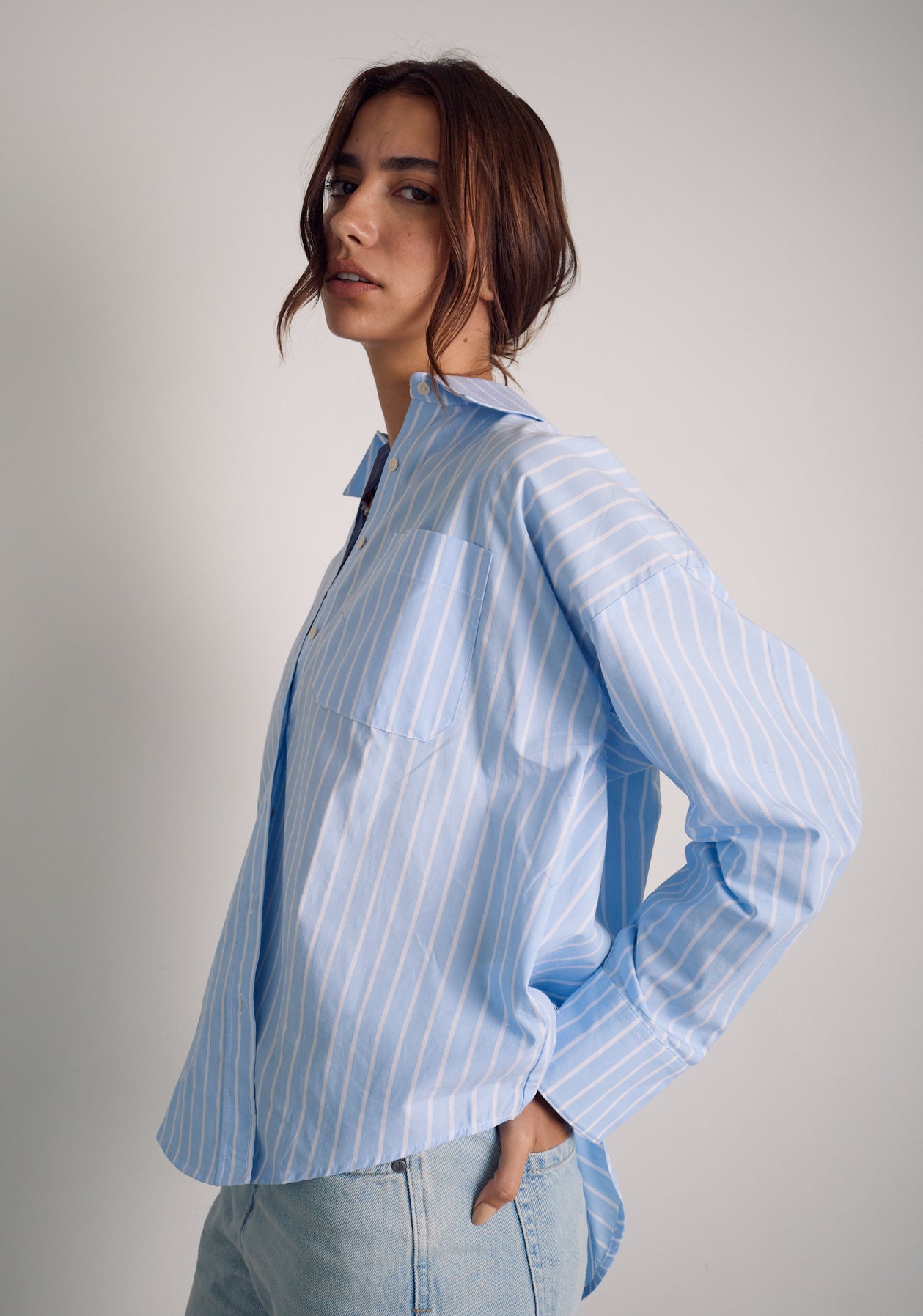 Camisa M Antonella Rayas GRD Azul Claro