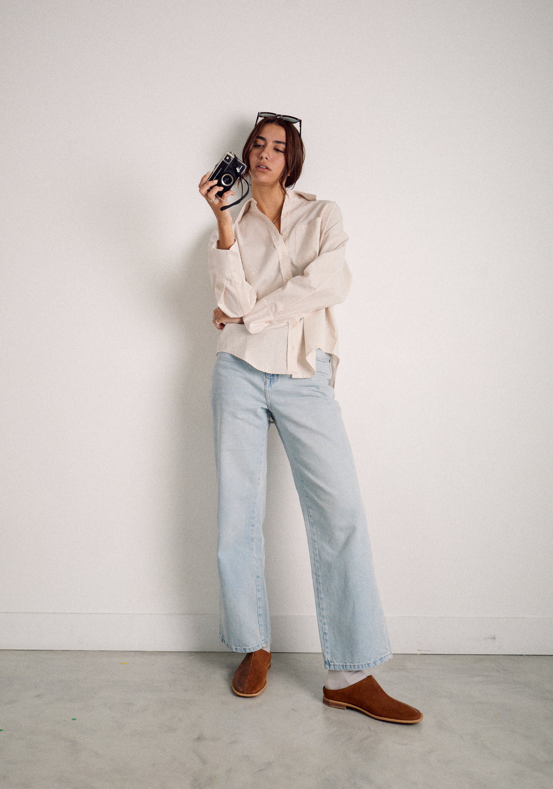 Camisa M Antonella Rayas Marfil - Beige