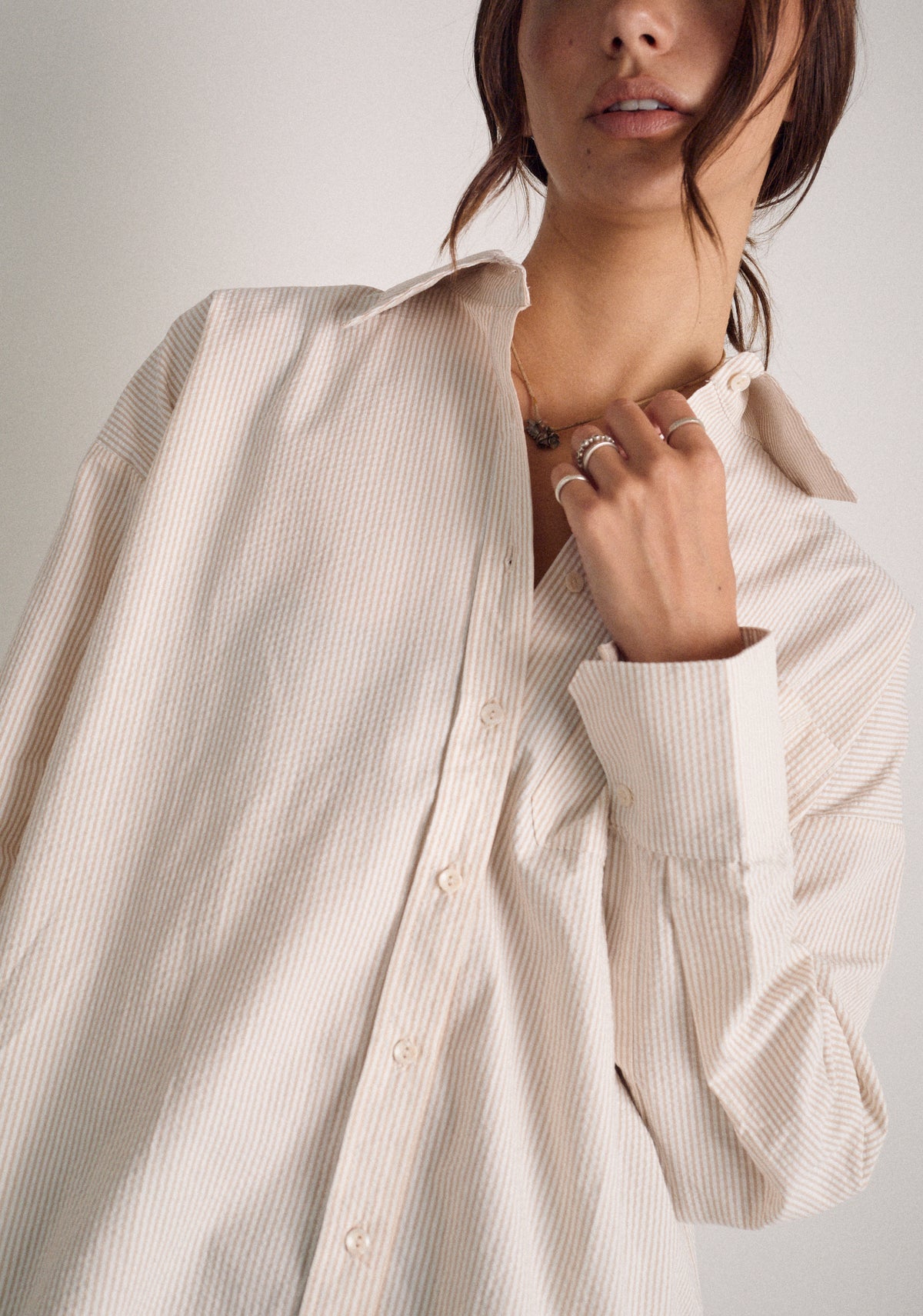 Camisa M Antonella Rayas Marfil - Beige