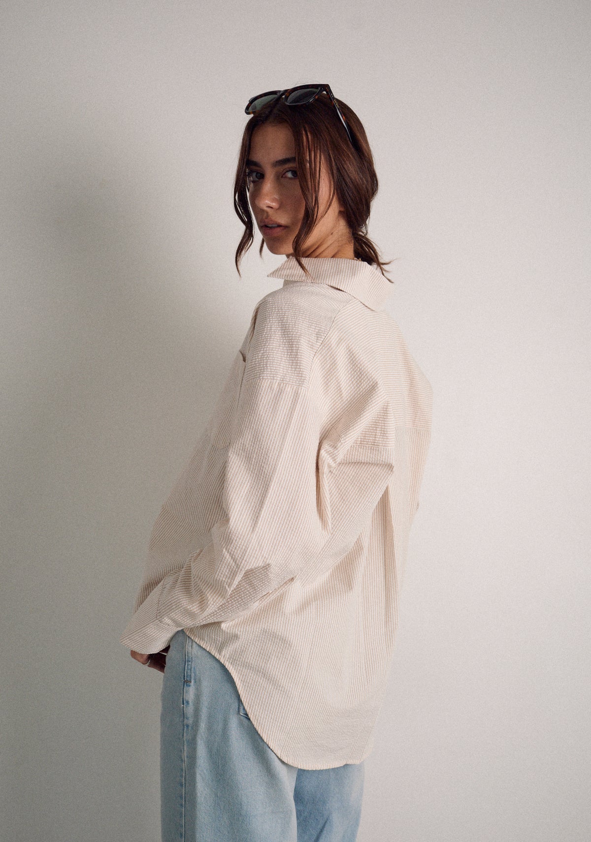 Camisa M Antonella Rayas Marfil - Beige