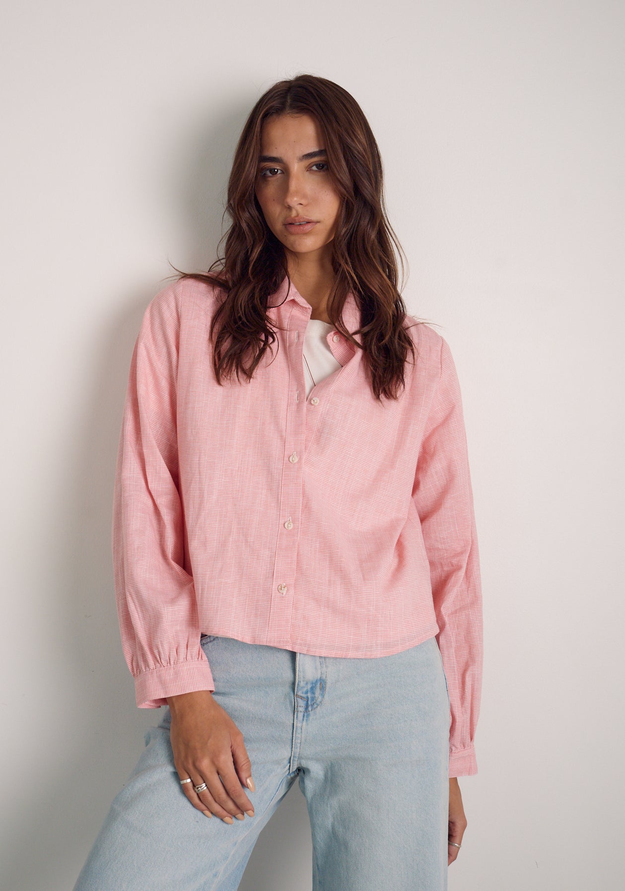 Camisa M Marianne Cuadros Rosado