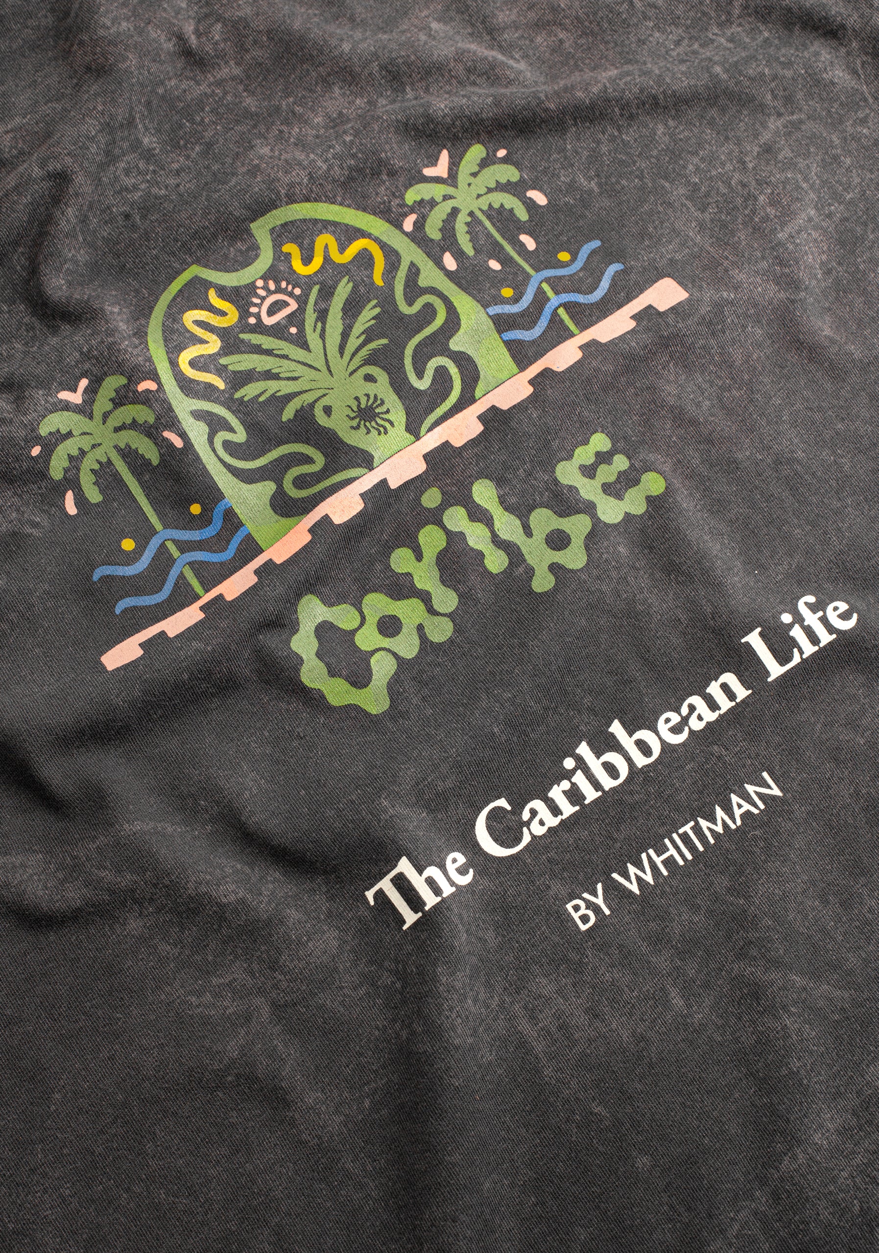 Camiseta H Caribe Garment Dyed Negro Estampada