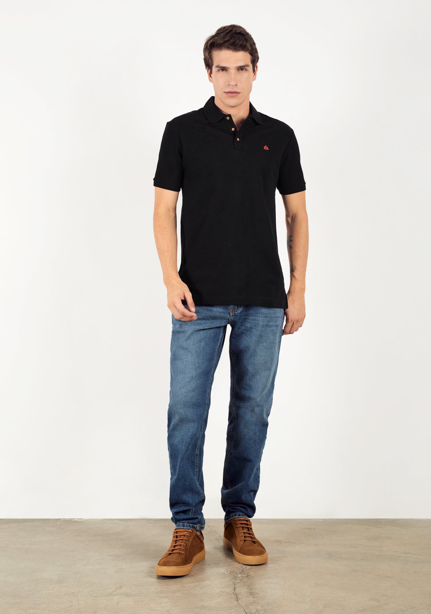 Camiseta Tipo Polo Negro L-Roj