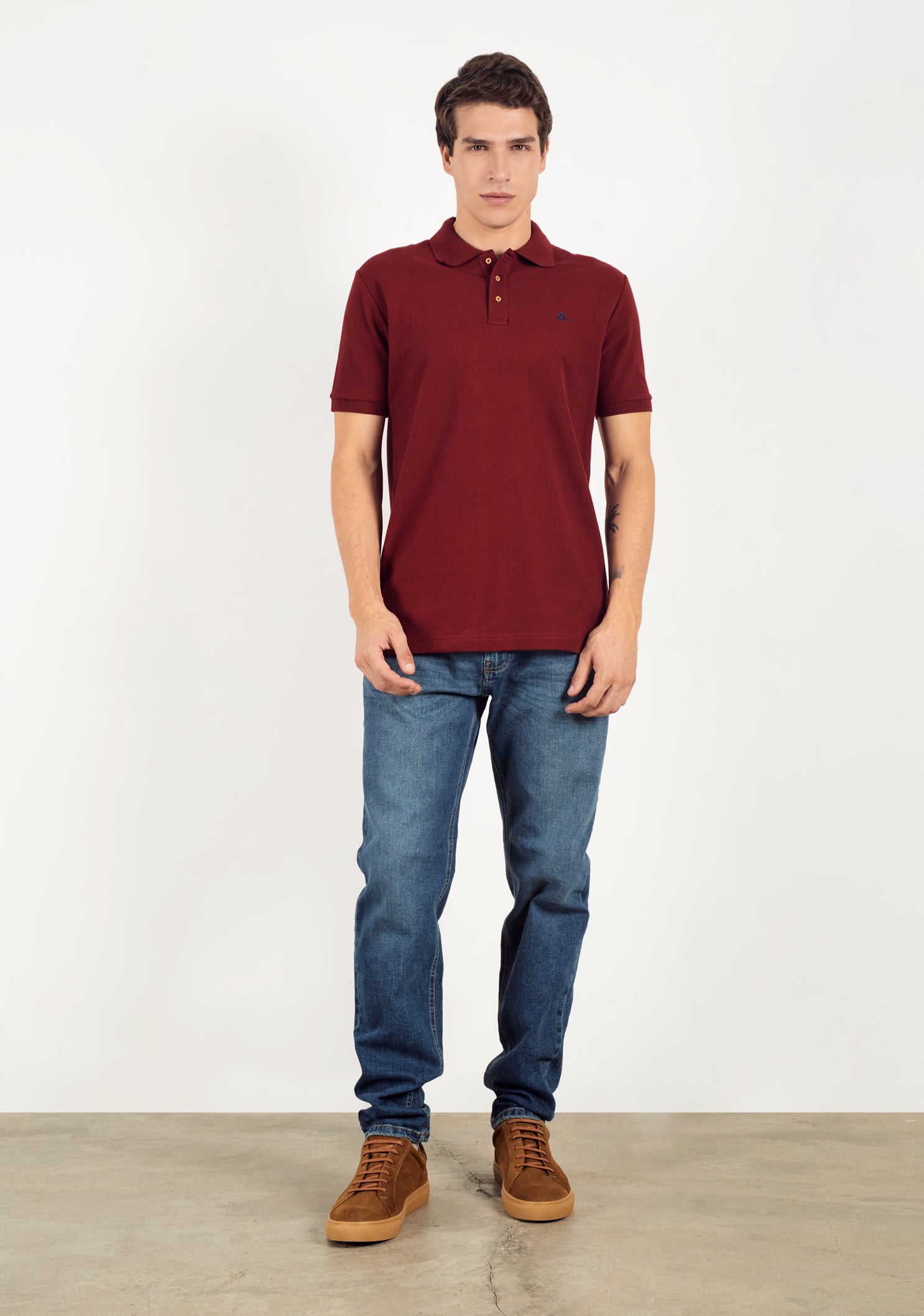 Camiseta Tipo Polo Vino Tinto L-Azul