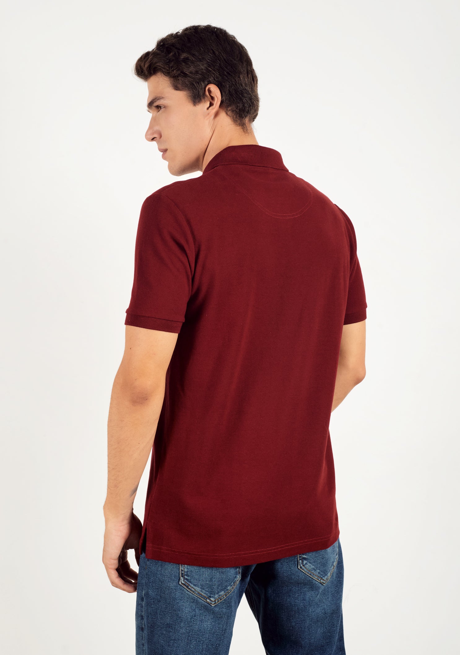 Camiseta Tipo Polo Vino Tinto L-Azul