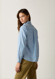 Camisa M Ciara Rayas Azul Med - Naranja