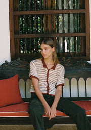 Camisa M Karan Tejida Beige/Terracota