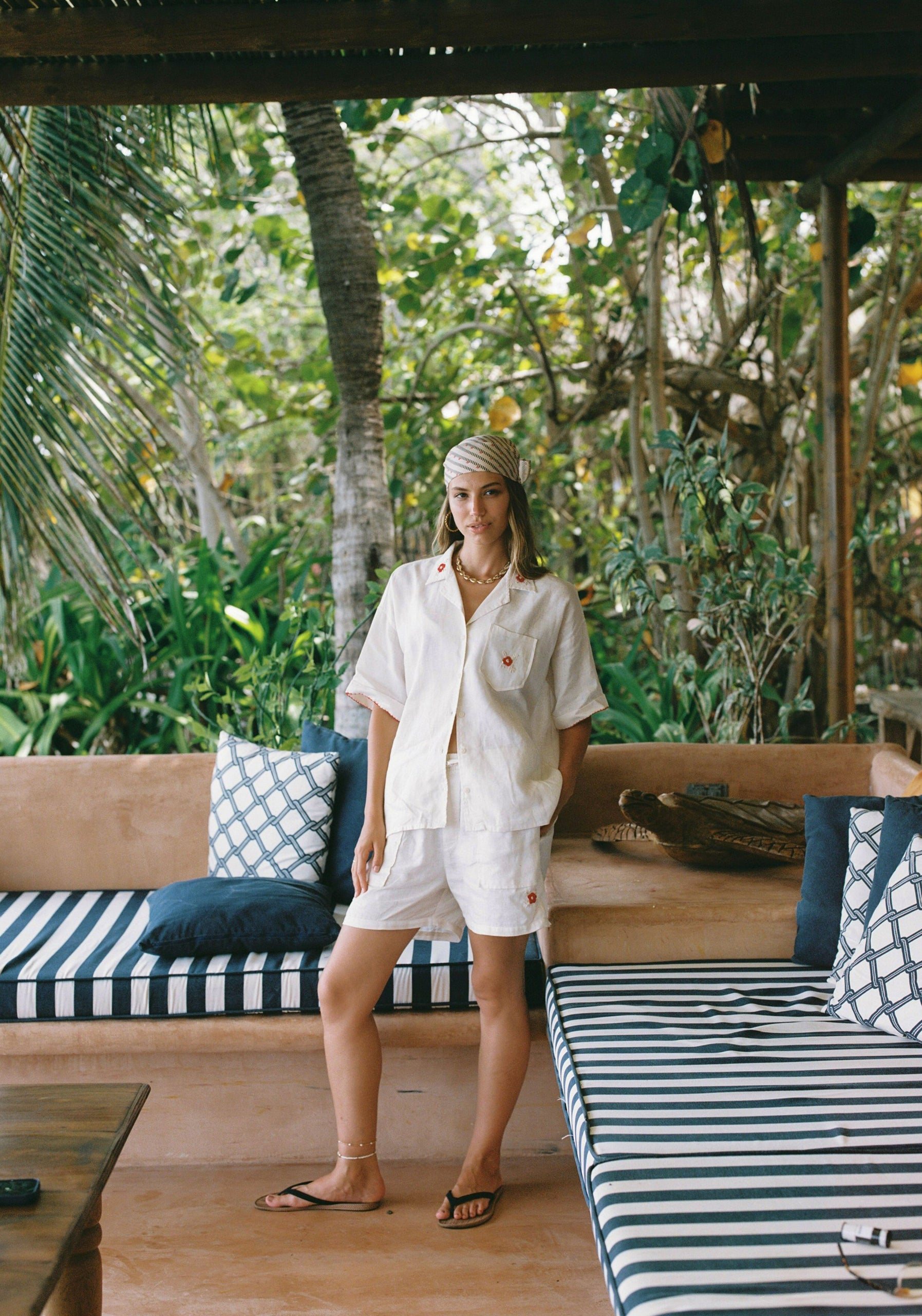 Conjunto Lino Praia Bordado Marfil