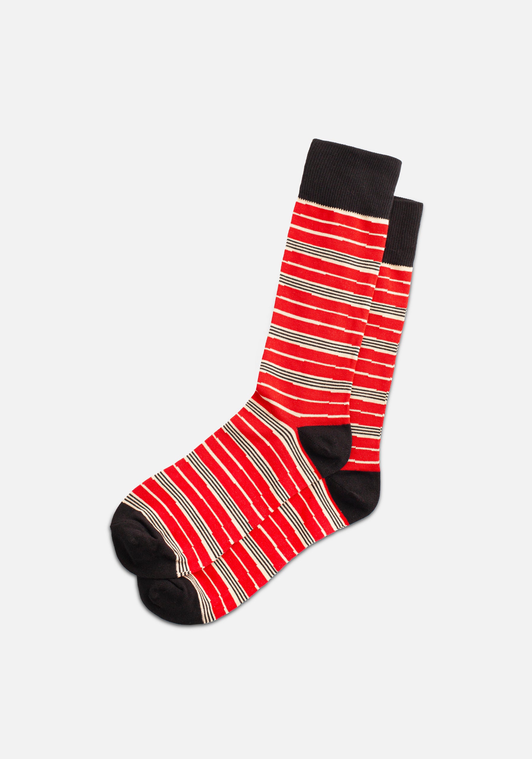 Medias H Formal Rayas Fd. Negro-Rojo