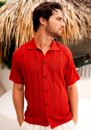 Camisa Cubana Tejida Abierta Terracota