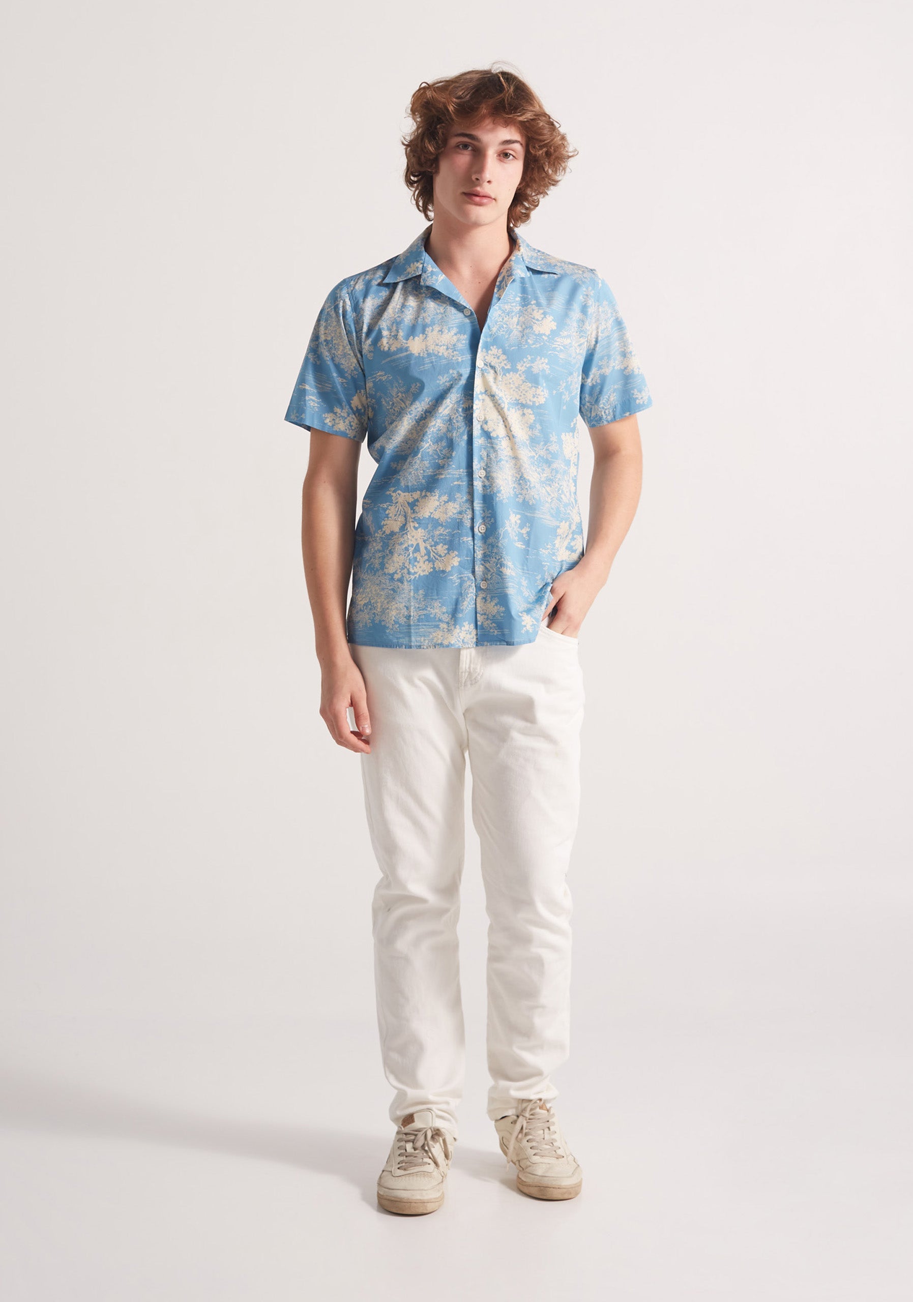 Camisa Cubana Est. Italo Azul - Beige