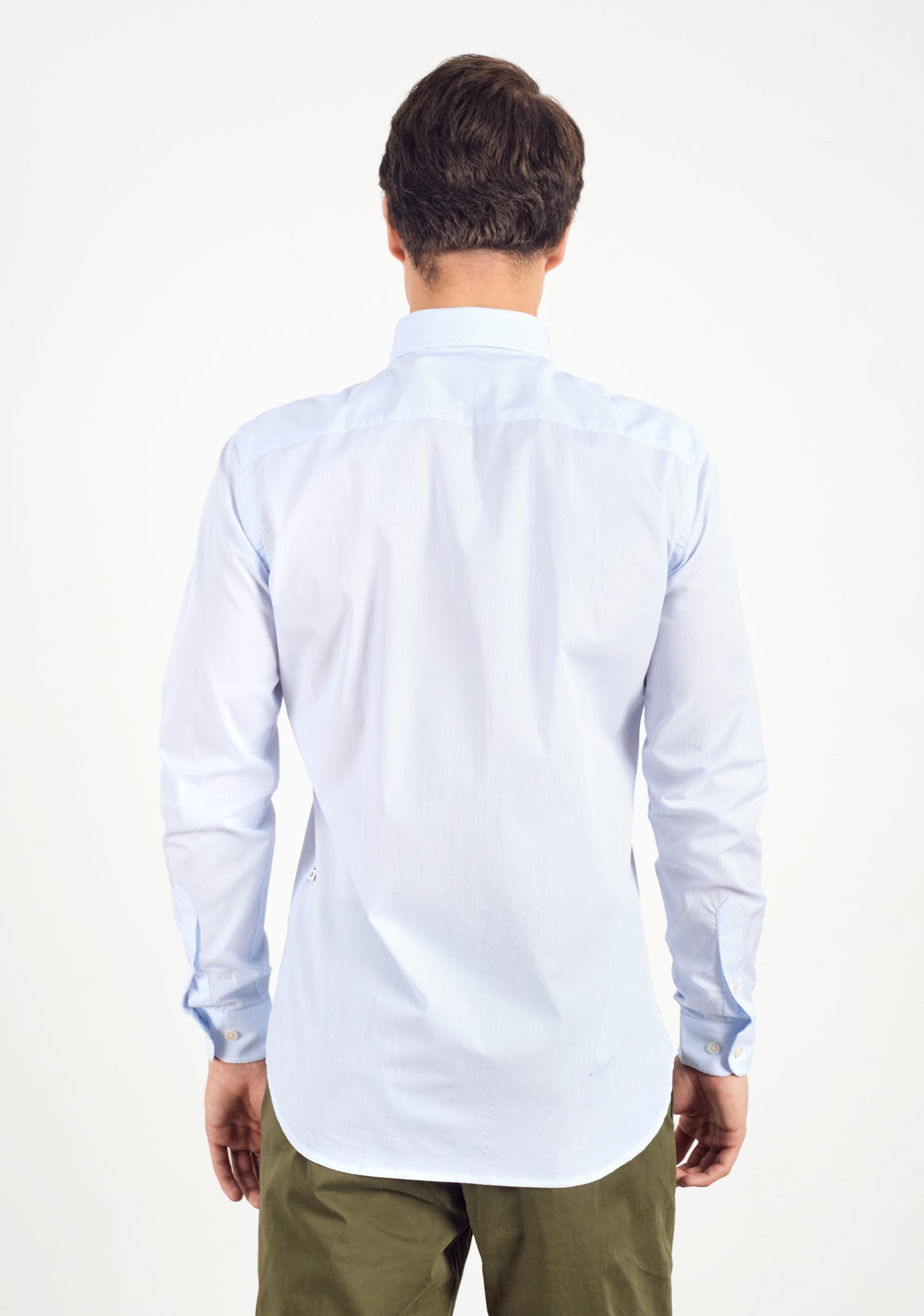 Camisa Rayas Delgadas Azul Claro - Blanco Cuello Button Down L-Ros