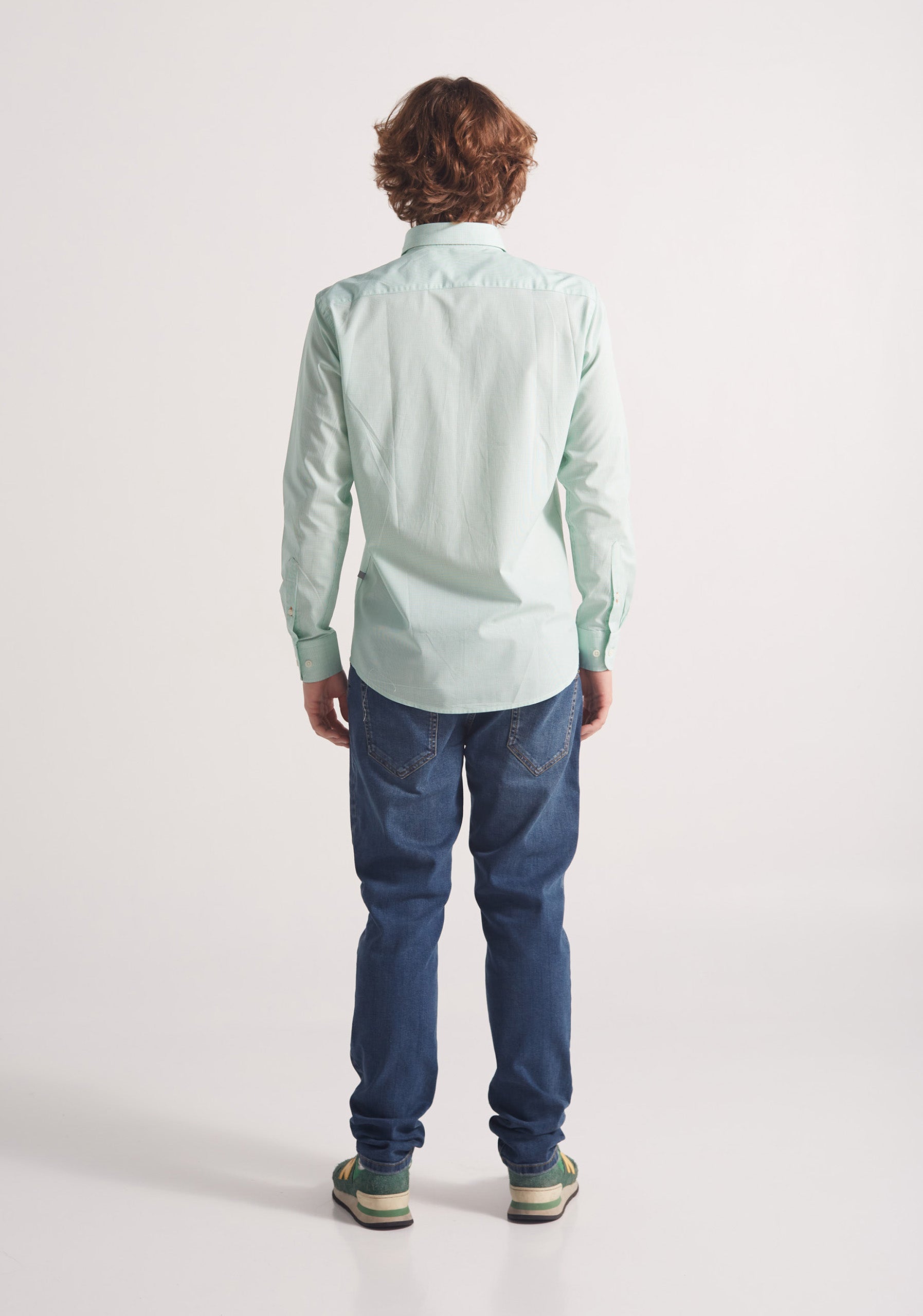 Camisa Whitman Cuadros Pequeños Verde - Blanco Cuello Button Down