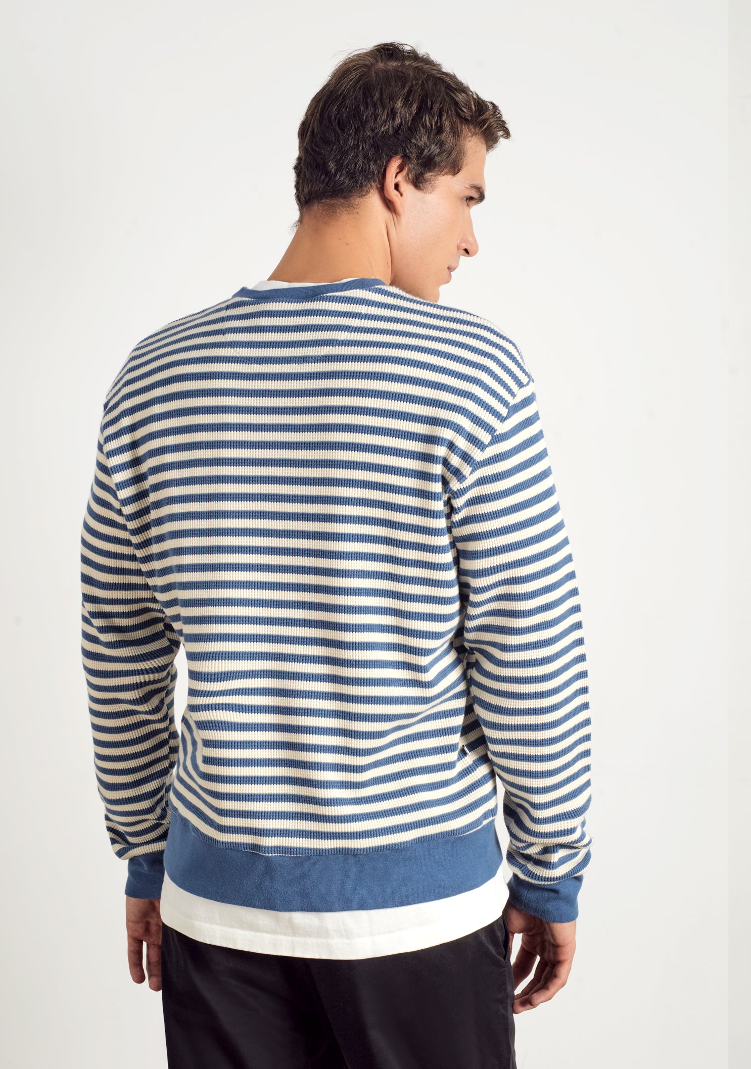 Saco Luca Crew Neck Rayas Azul Claro - Marfil